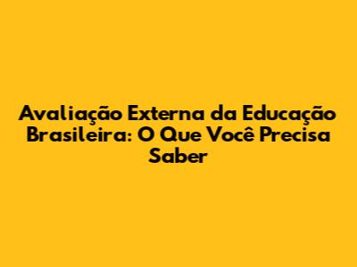 Avaliação Externa da Educação Brasileira: O Que Você Precisa Saber