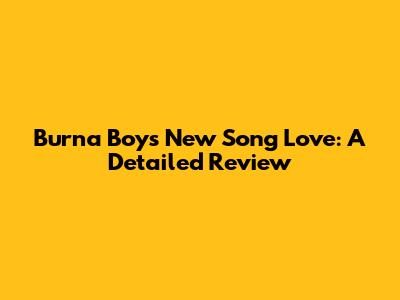 Burna Boy's New Song 'Love': A Detailed Review