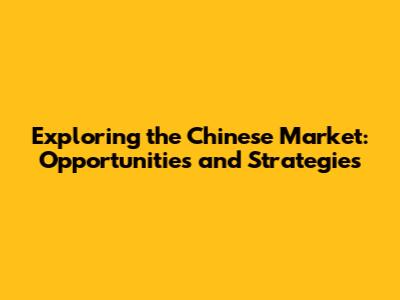 Exploring the Chinese Market: Opportunities and Strategies