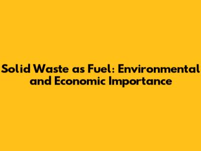 Solid Waste as Fuel: Environmental and Economic Importance