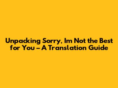 Unpacking "Sorry, I'm Not the Best for You" – A Translation Guide