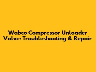 Wabco Compressor Unloader Valve: Troubleshooting & Repair
